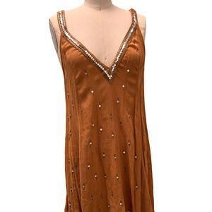 Boho brown loose dress with golden sequin